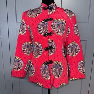 Vintage‎ Simply Elegant Mandarin Collar Dragon Brocade Jacket Padded Shoulder 10